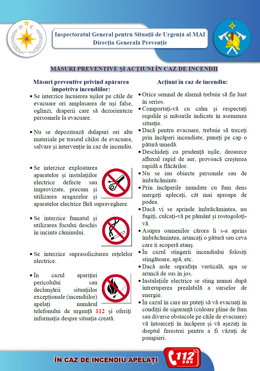 Preventive measures and actions in case of fire